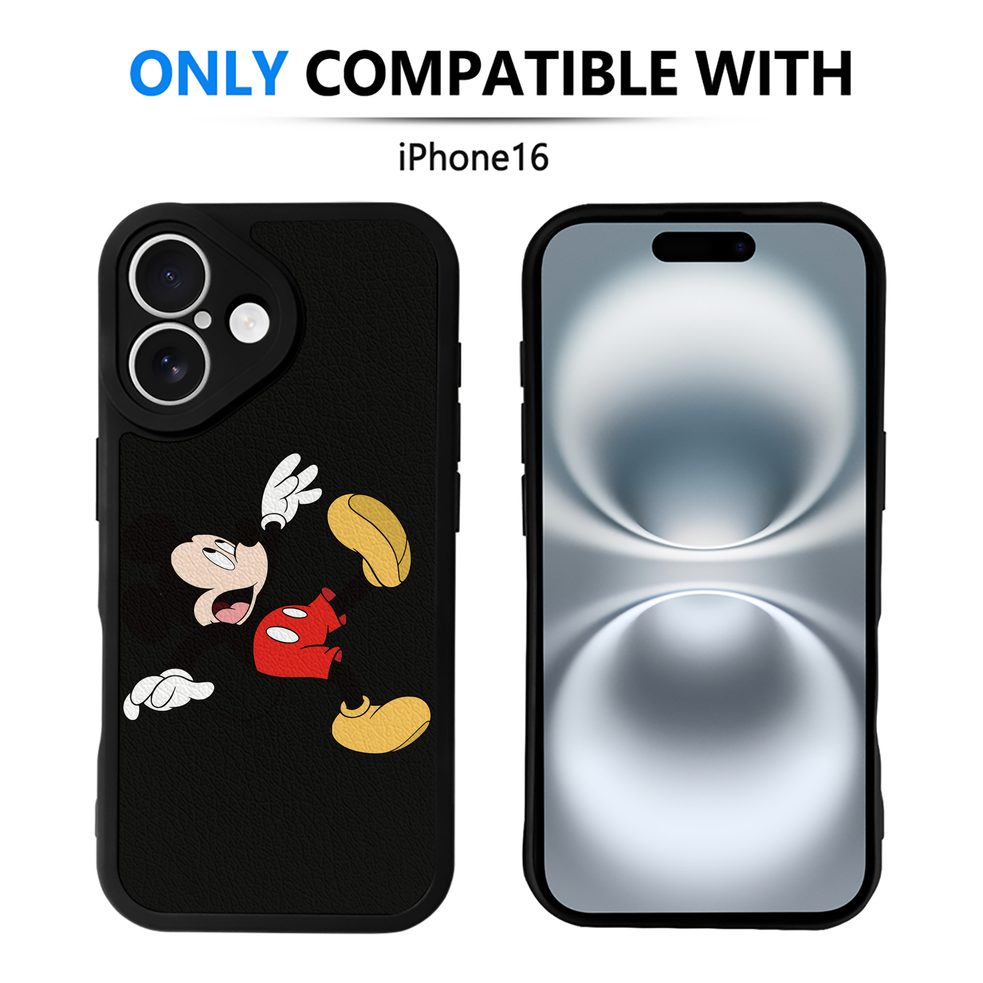 （画像用） ミッキーマウス Mickey Mouse 【iPhone 16シリーズ対応】シリコンスマホケース（レザー調） 材質：シリコン